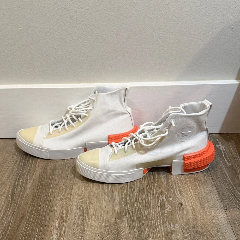 Converse Men’s High-Top Sneakers in White and Orange - Picture 2 of 4